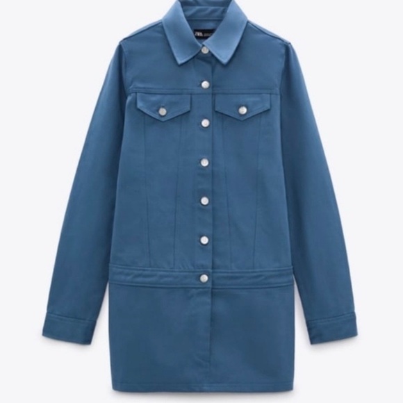 NWT Zara Blue Denim button down Mini Dress Sz S - Picture 2 of 10